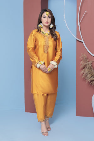 Butterscotch plain suit- Areeba's Couture