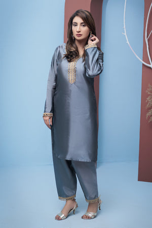 Slate grey plain suit- Areeba's Couture