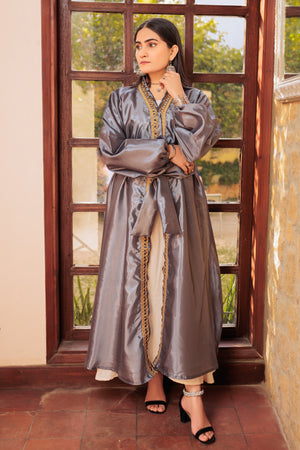Grey Suit Inayah Abaya- Areeba's Couture