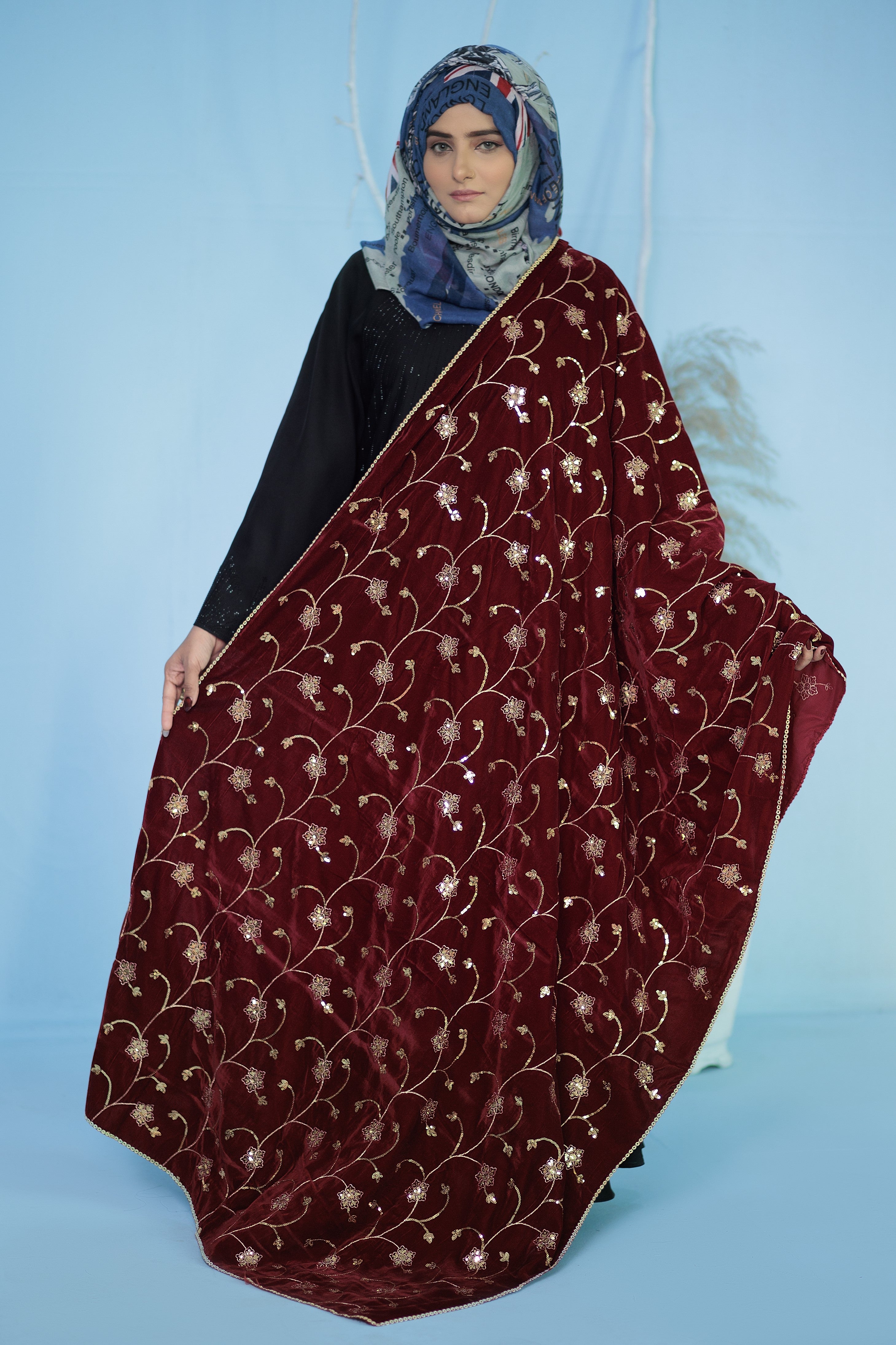 Dark Sienna Velvet Shawl- Areeba's Couture