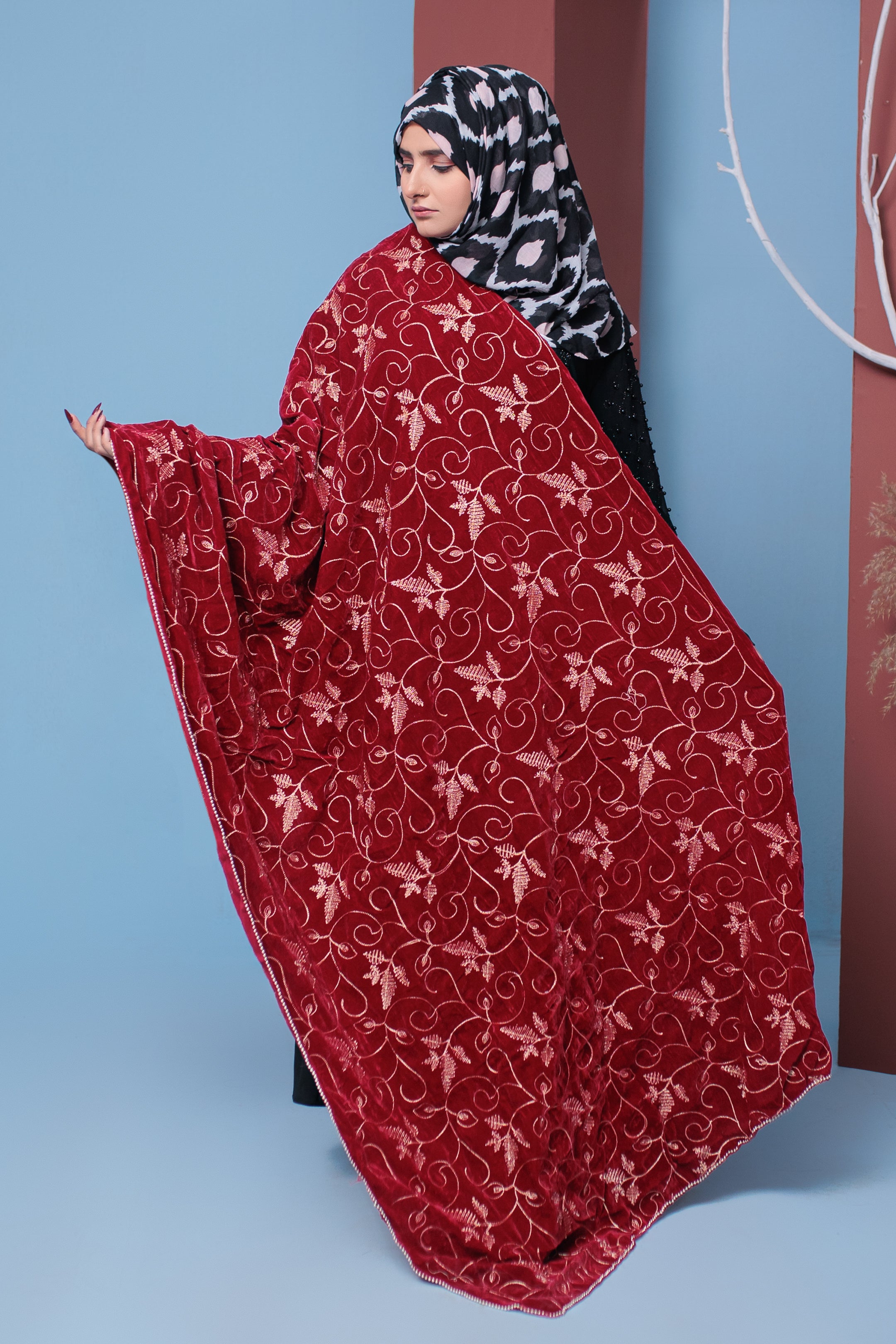 Merlot Velvet Shawl- Areeba's Couture