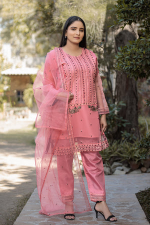 Rose pink & Black pearls- Areeba's Couture