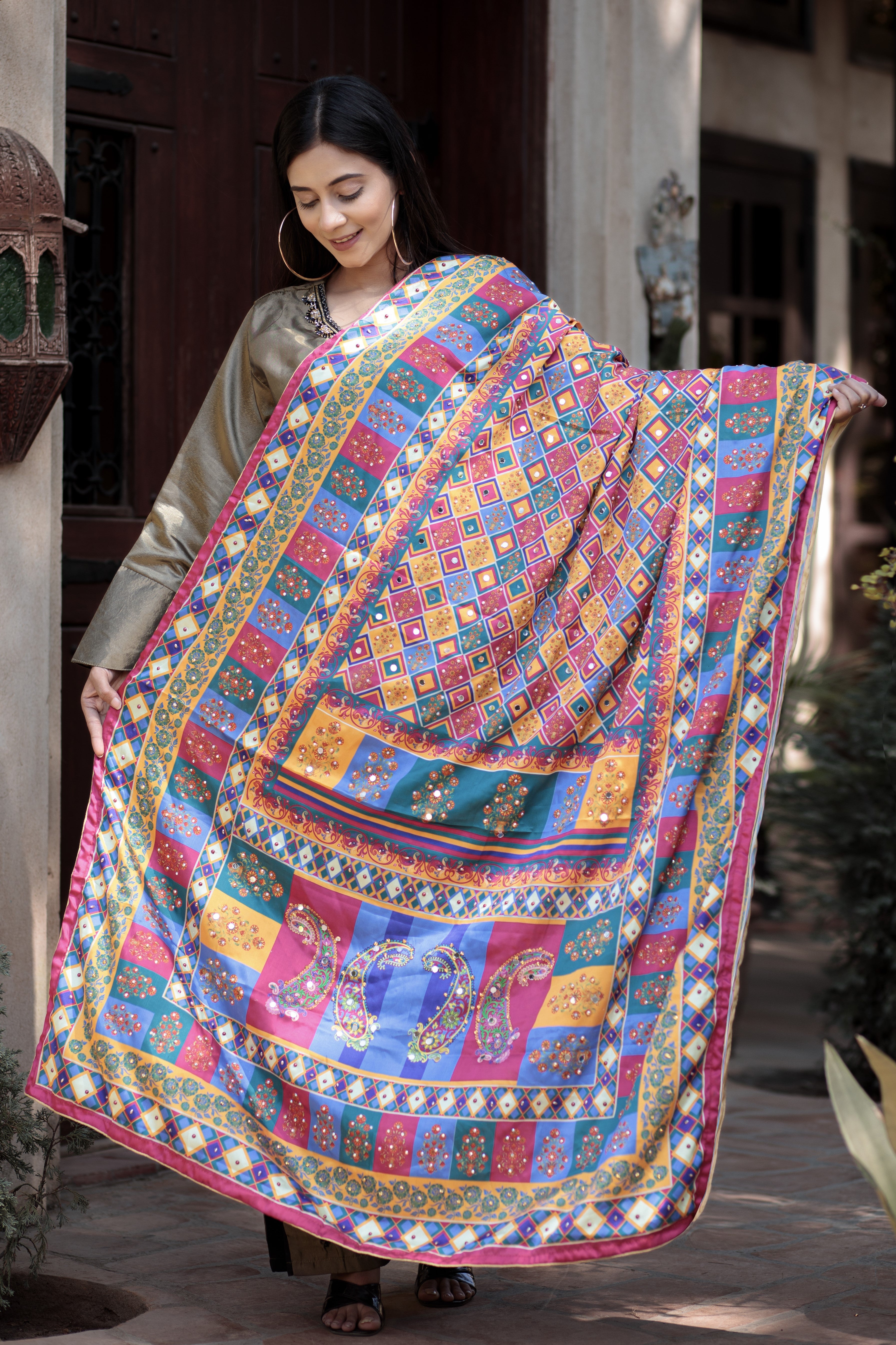 Crystal Blue silk dupatta- Areeba's Couture