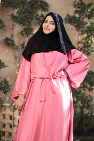 Flamingo Pink Dania Abaya- Areeba's Couture
