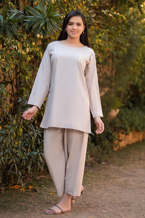 Gainsboro hemmed shirt set- Areeba's Couture