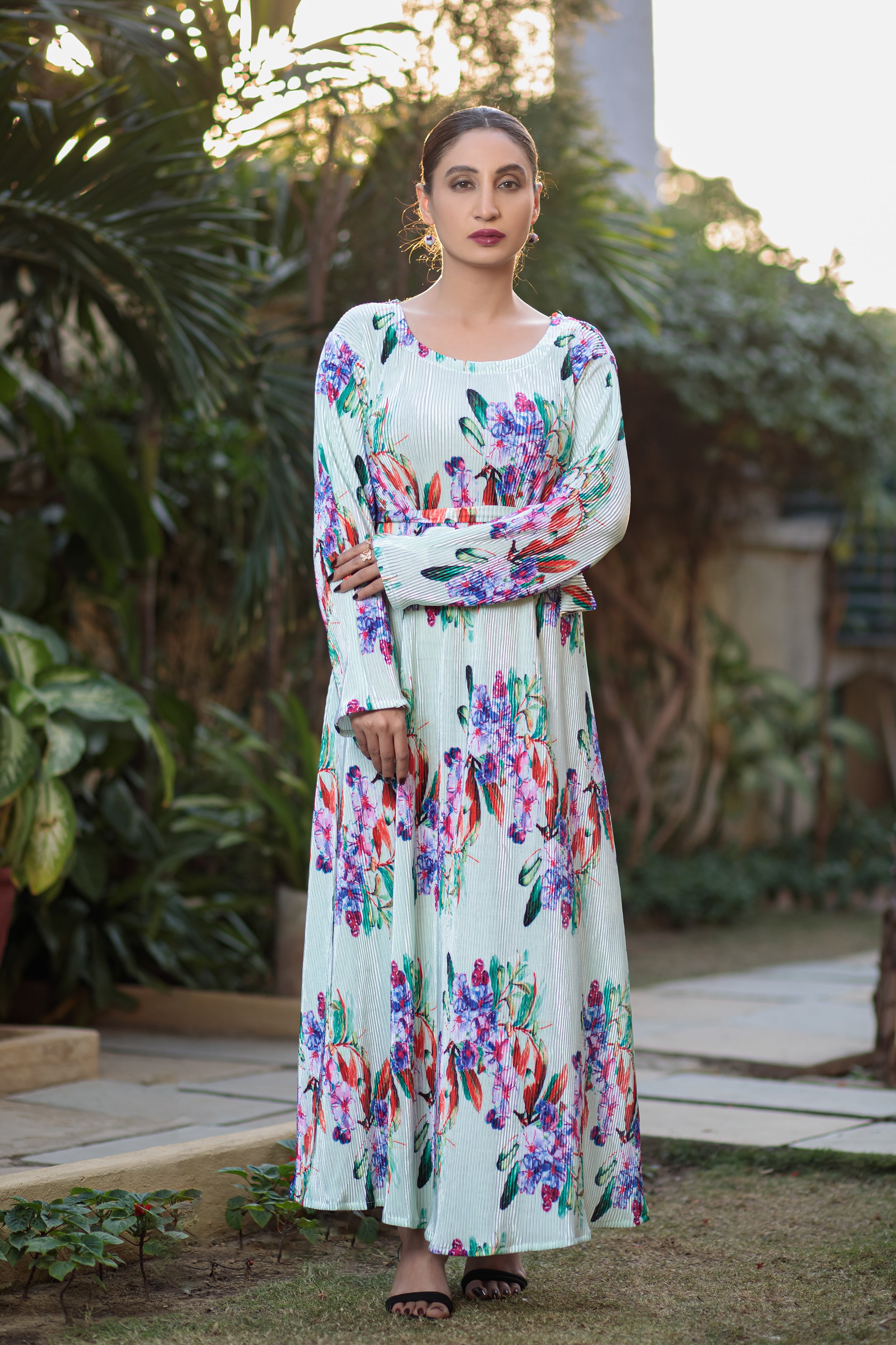 aqua by aqua maxi dress Pale Aqua Maxi Dress with Printed Pleated Fabric Long Length Special O – Areeba's Couture