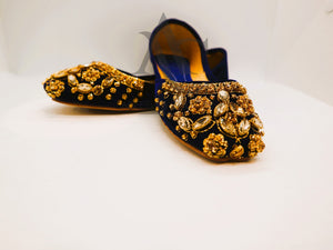 Blue velvet with and gems ladies khussa- Areeba's Couture