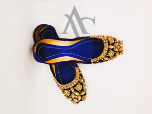 Blue velvet with and gems ladies khussa- Areeba's Couture