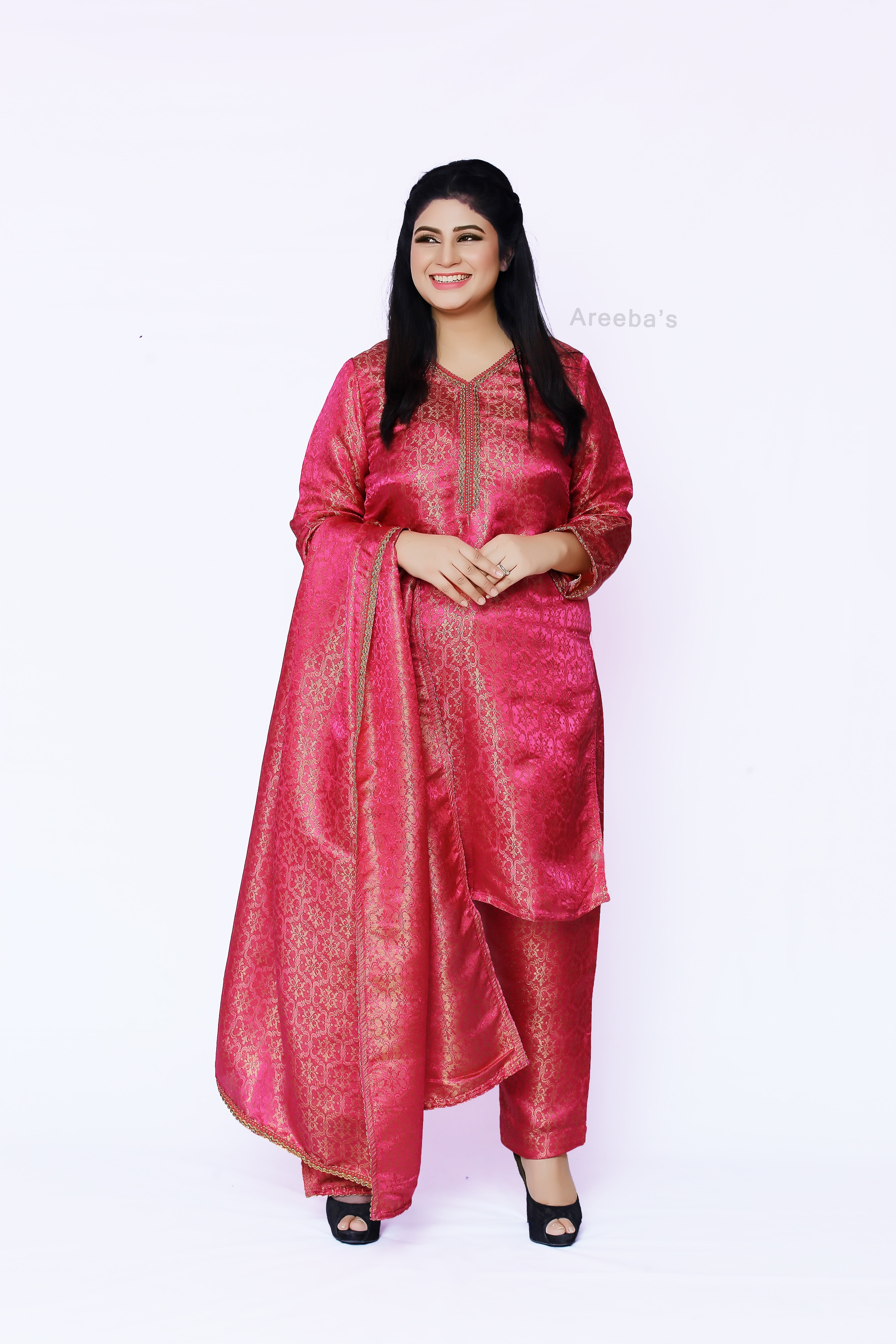 Brick Red Banarasi shalwar kameez- Areeba's Couture