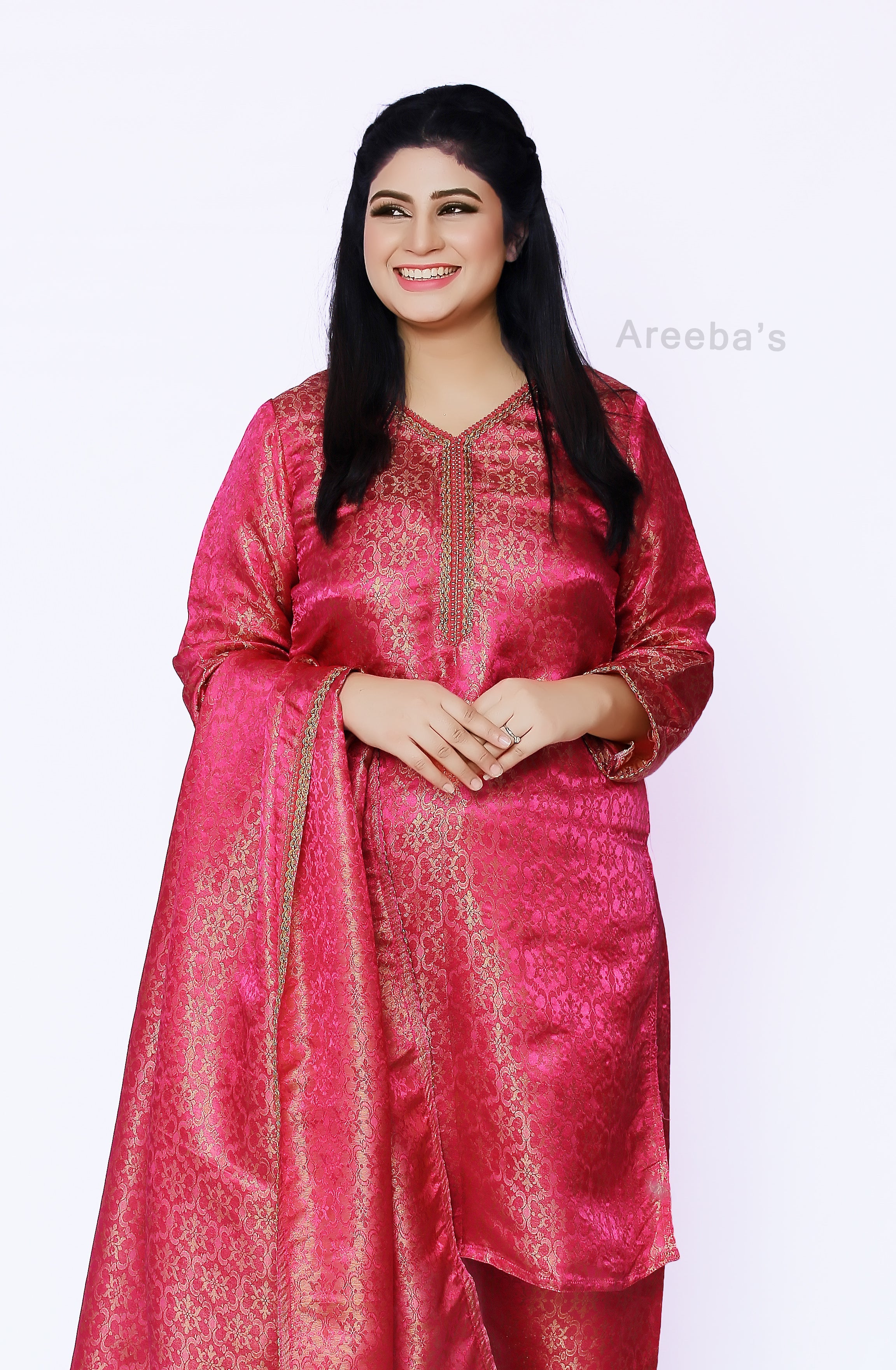 Brick Red Banarasi shalwar kameez- Areeba's Couture