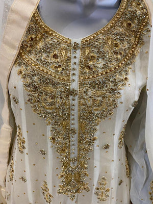 Gota Kinari Mehndi suit with sharara d7- Areeba's Couture