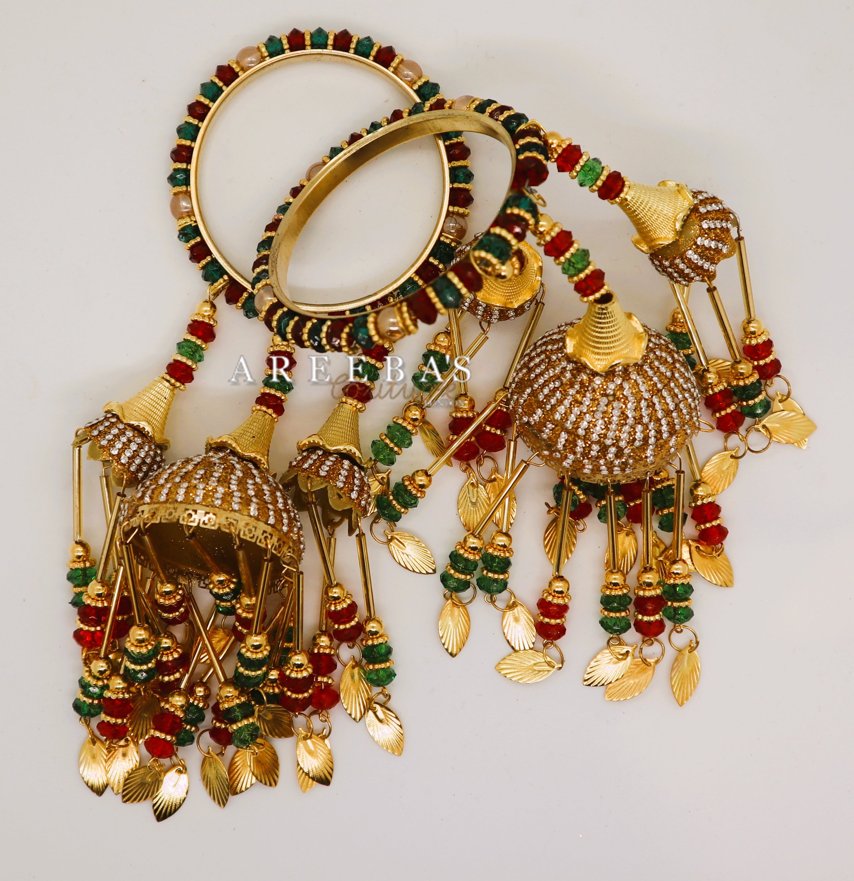Kaleera with Kangan Gold / Bridal hand hanging with Bangel- Areeba's Couture