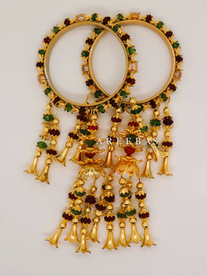 Kaleera with Kangan Green & Maroon / Bridal hand hanging with Bangel- Areeba's Couture