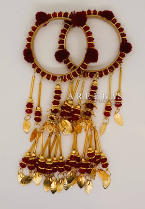 Kaleera with Kangan Maroon/ Bridal hand hanging with Bangel- Areeba's Couture