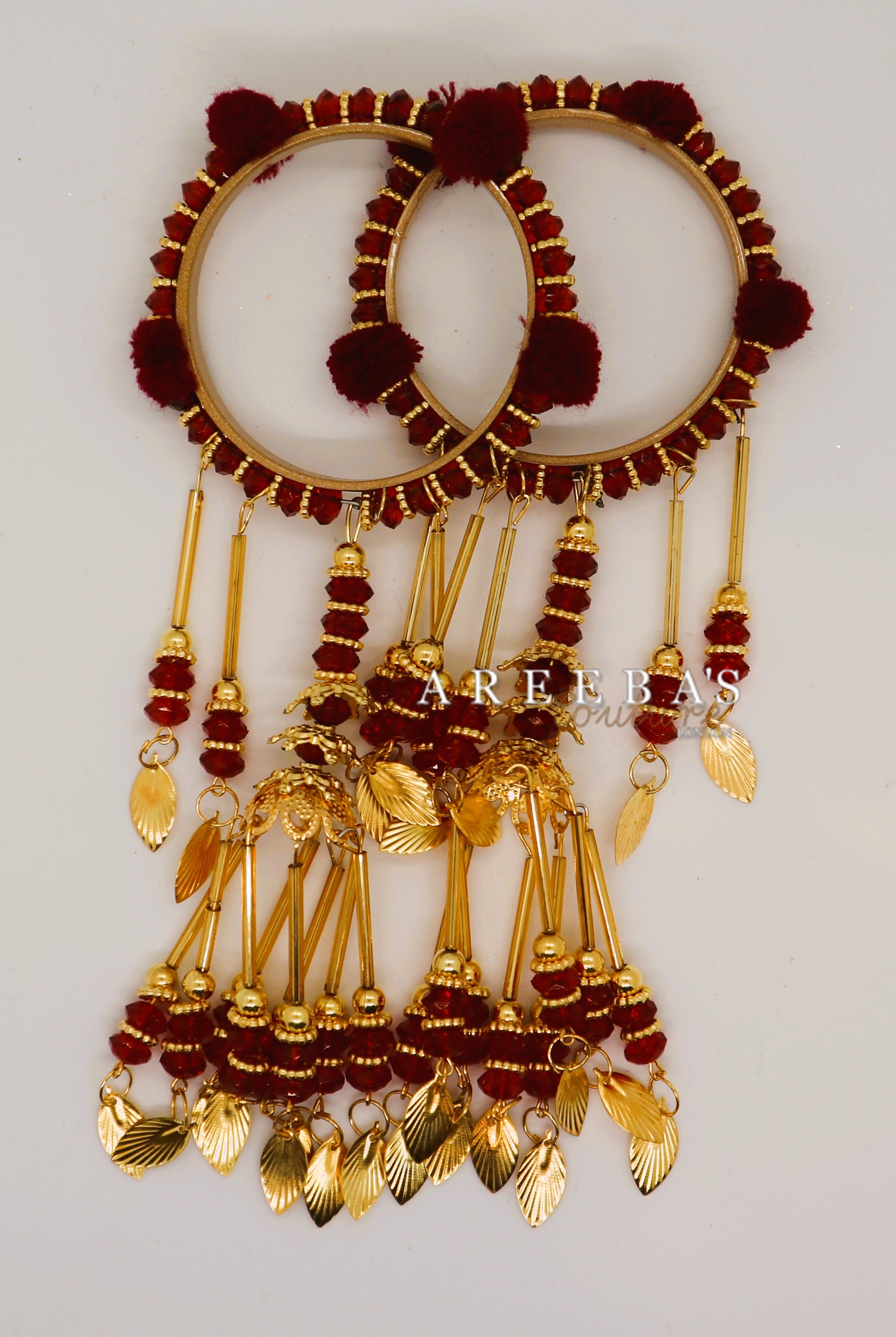 Kaleera with Kangan Maroon/ Bridal hand hanging with Bangel- Areeba's Couture