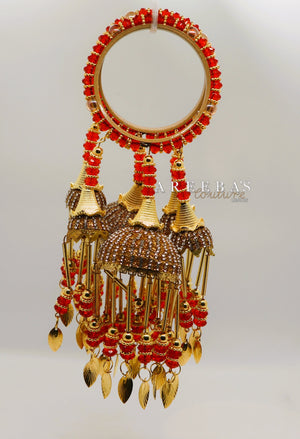 Kaleera with Kangan Red / Bridal hand hanging with Bangel- Areeba's Couture