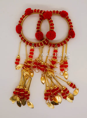 Kaleera with Kangan Red / Bridal hand hanging with Bangel- Areeba's Couture