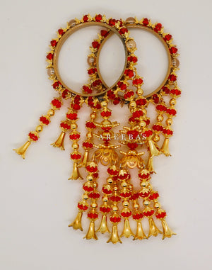 Kaleera with Kangan Red / Bridal hand hanging with Bangel- Areeba's Couture
