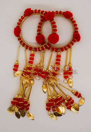 Kaleera with Kangan Red / Bridal hand hanging with Bangel- Areeba's Couture