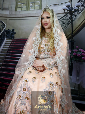 Maria B Peach Lengha choli- Areeba's Couture