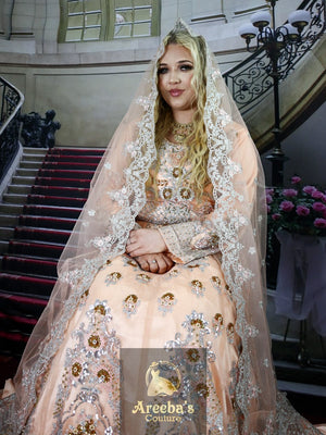 Maria B Peach Lengha choli- Areeba's Couture