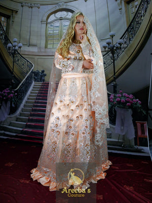 Maria B Peach Lengha choli- Areeba's Couture