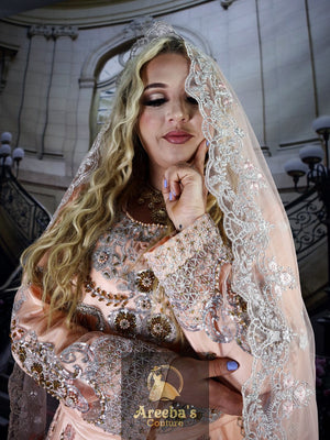 Maria B Peach Lengha choli- Areeba's Couture