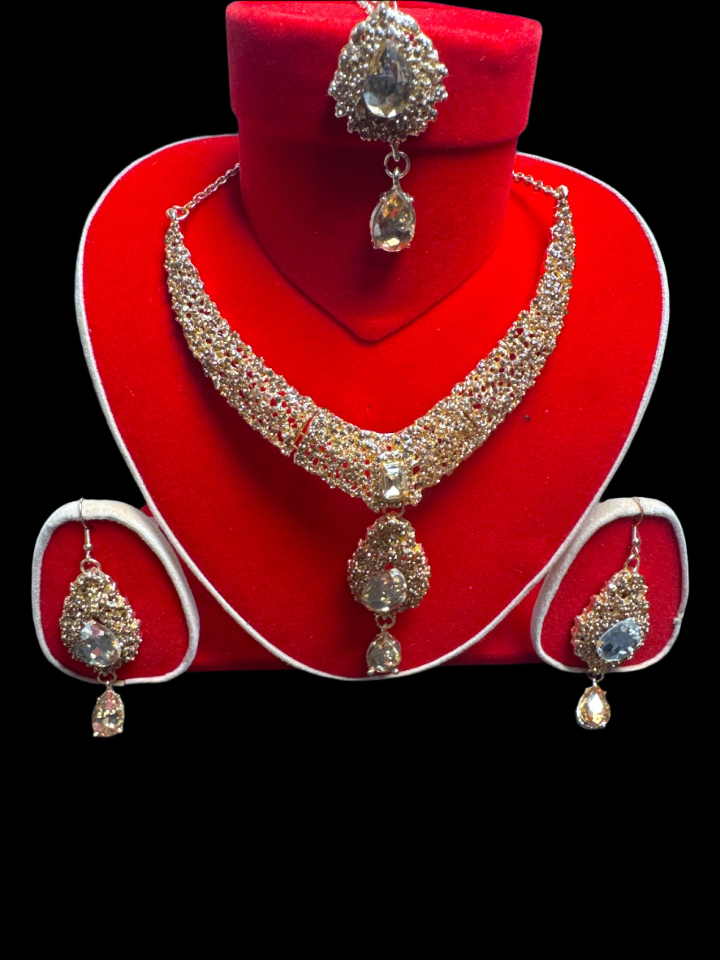 Golden Necklace and earring & Bindia set - JS87