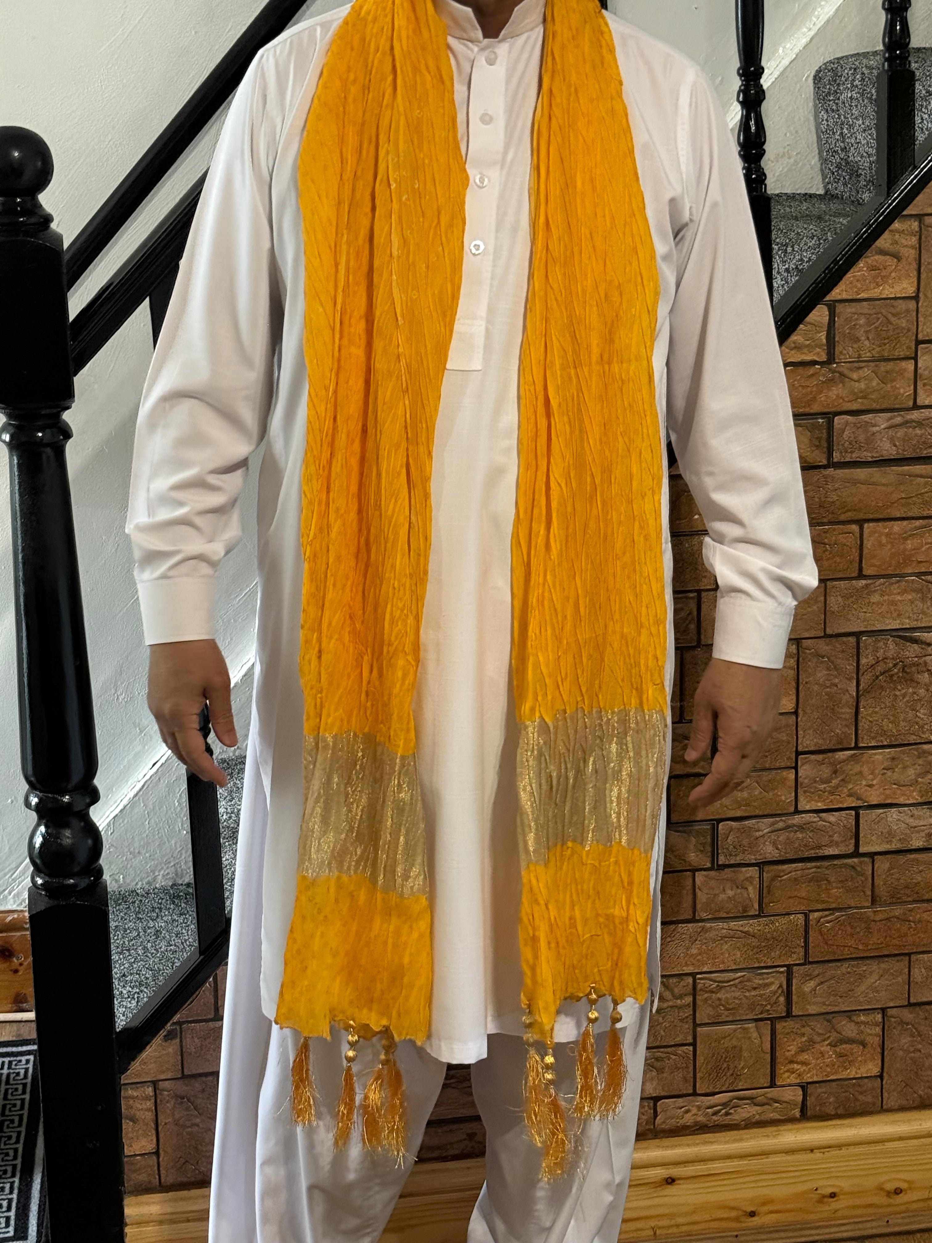 Mehndi Dupatta For The Lads In Yellow Colour With Tussles