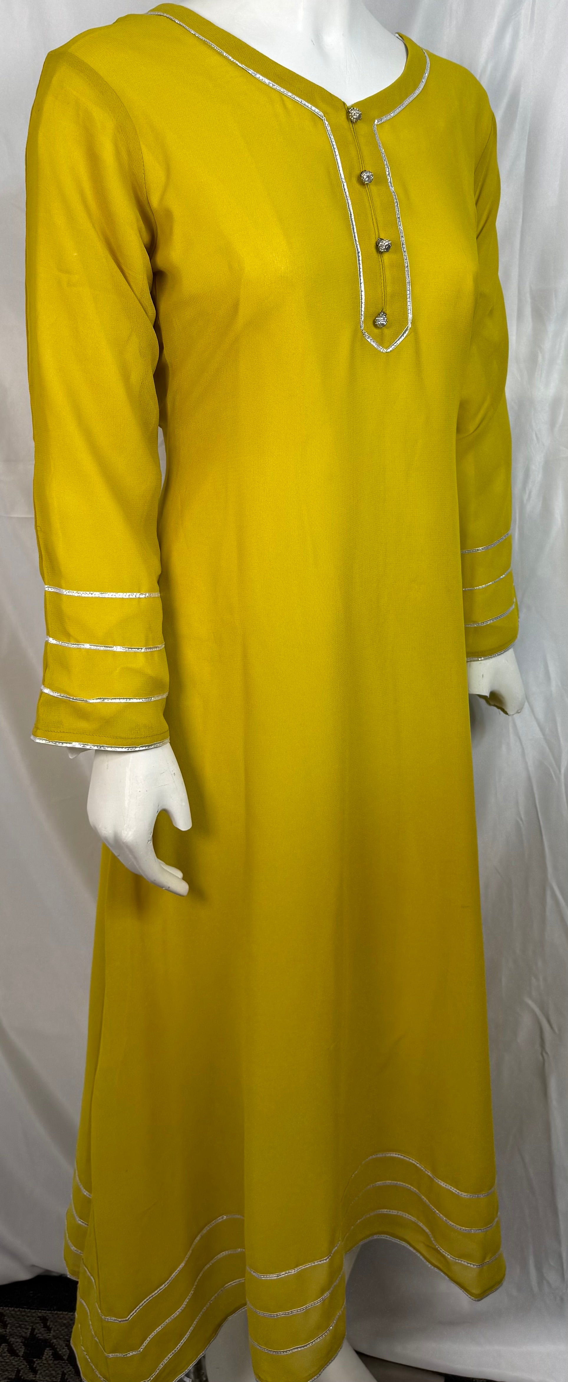 Parrot Green Chiffon Dress/Abaya (One Piece) Luxurious Embroidered Gala Daman Sleeves for Special Casual Occasions
