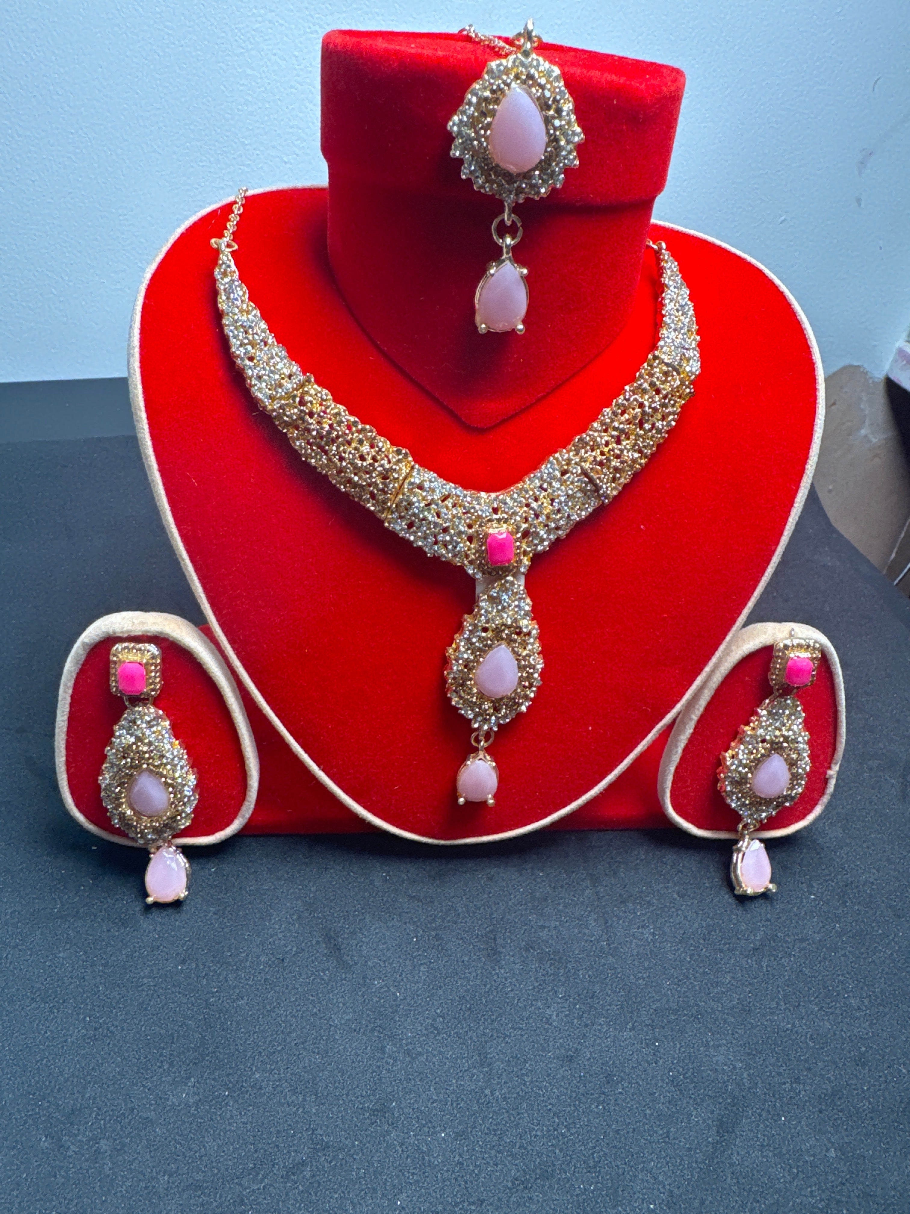 Golden Necklace and earring & Bindia set - JS88