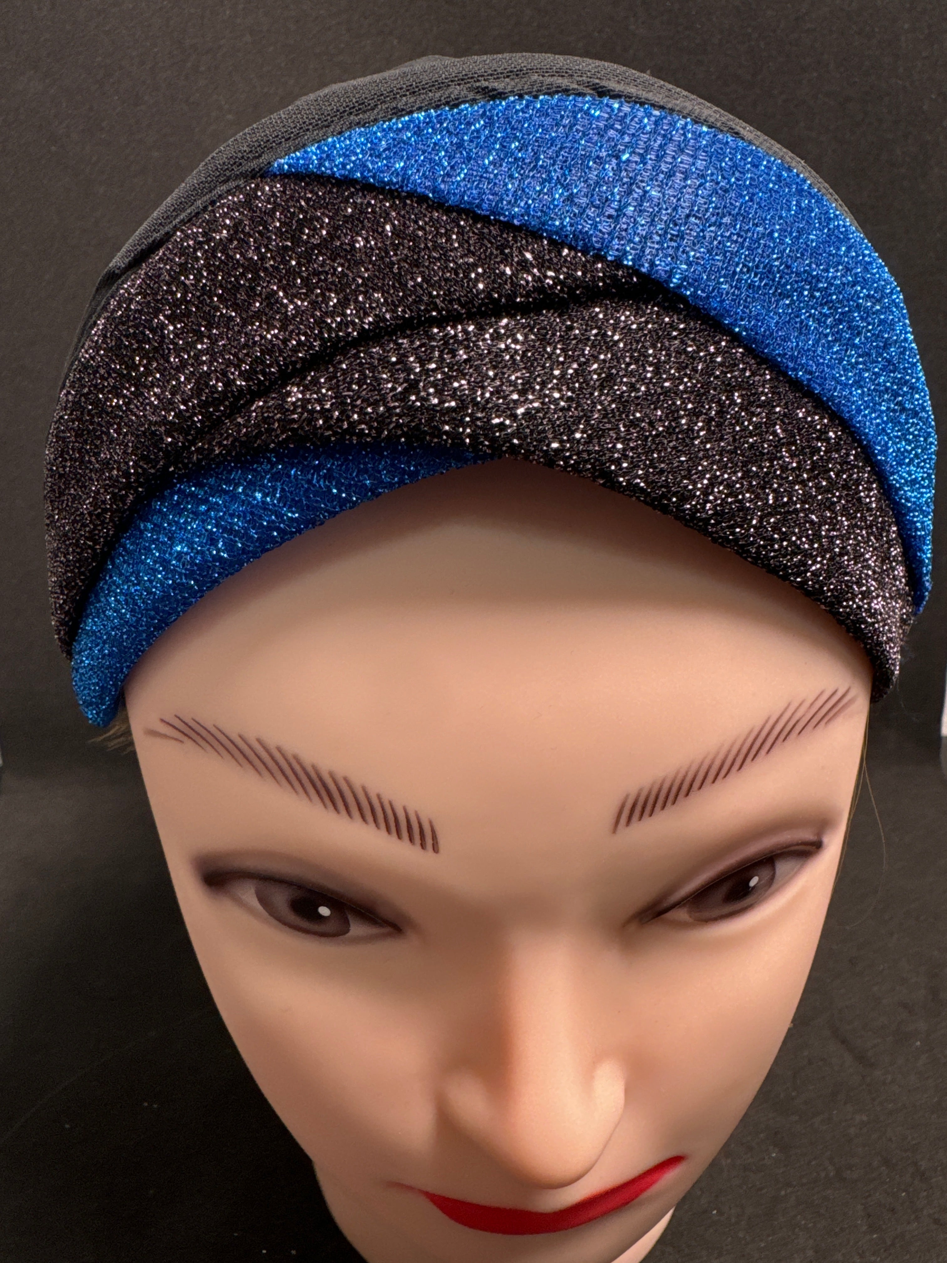 Hijab cap for ladies in  Blue & black  with with glitter net fabric  HC5