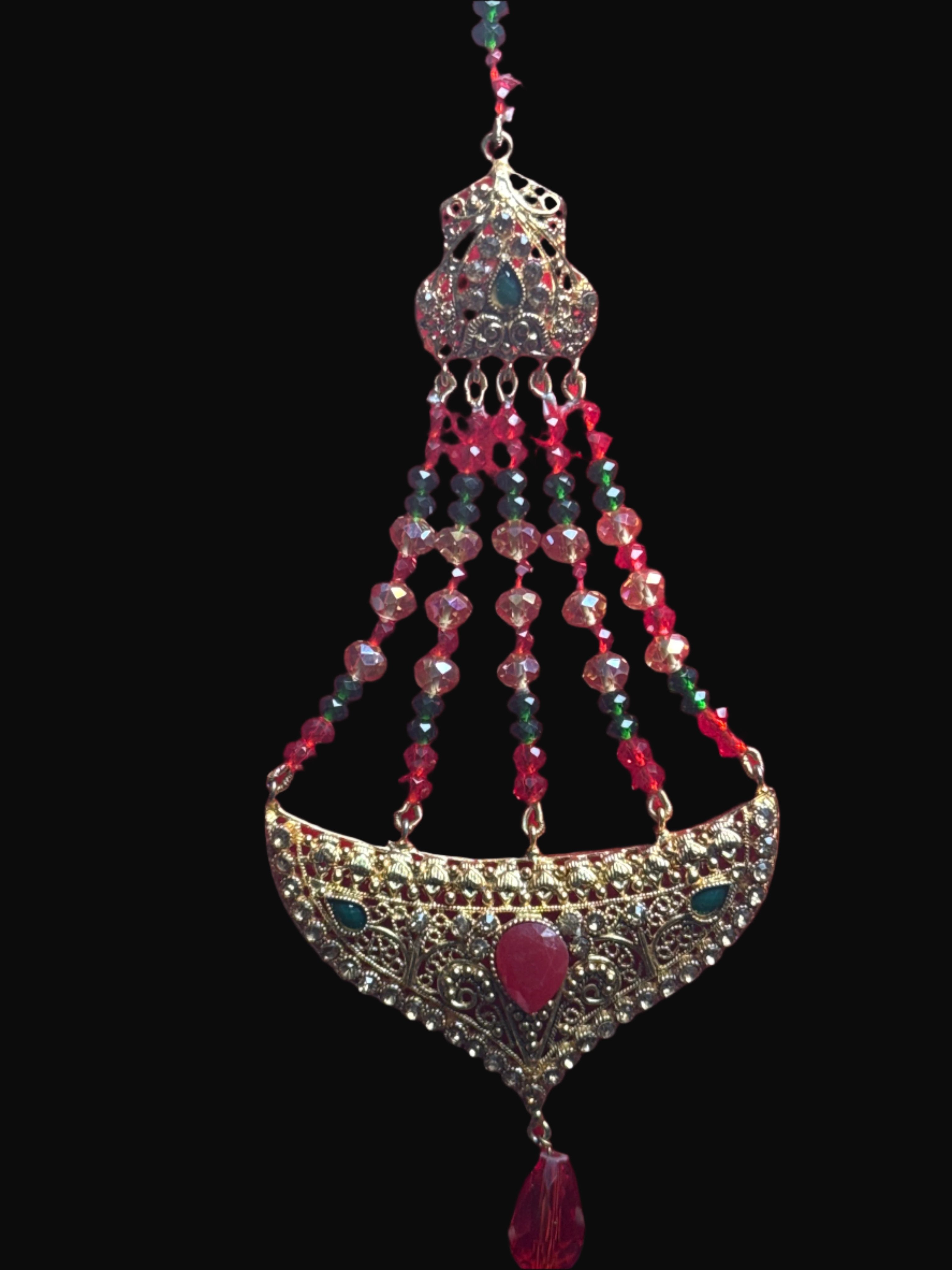 Gold colour Jhumar with red & green pearls JM 08