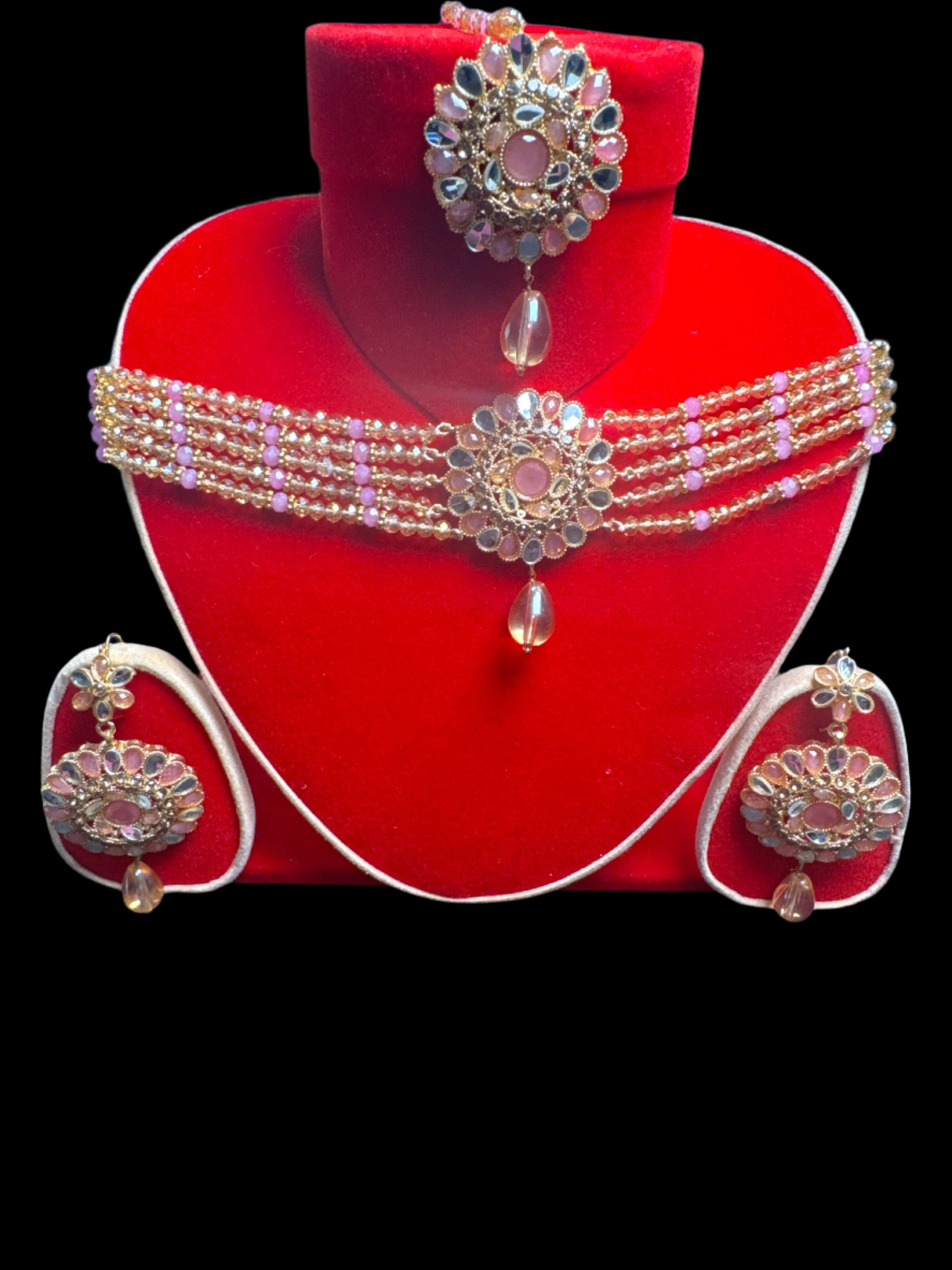 Golden Necklace and earring & Bindia set - JS68