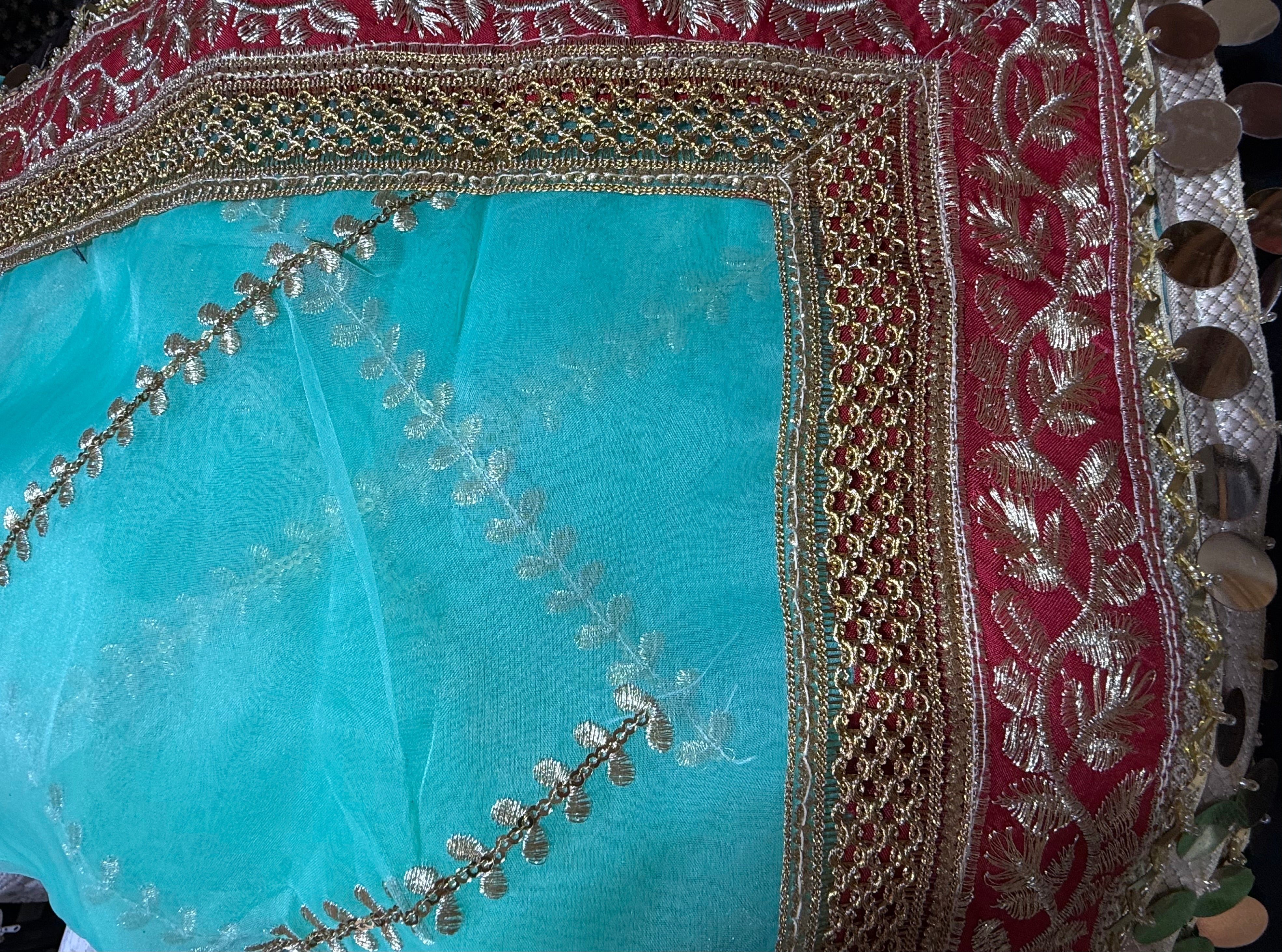 Aqua Colour Organza Duptta With Embroidery And Coin Lace By Areeba'S Couture
