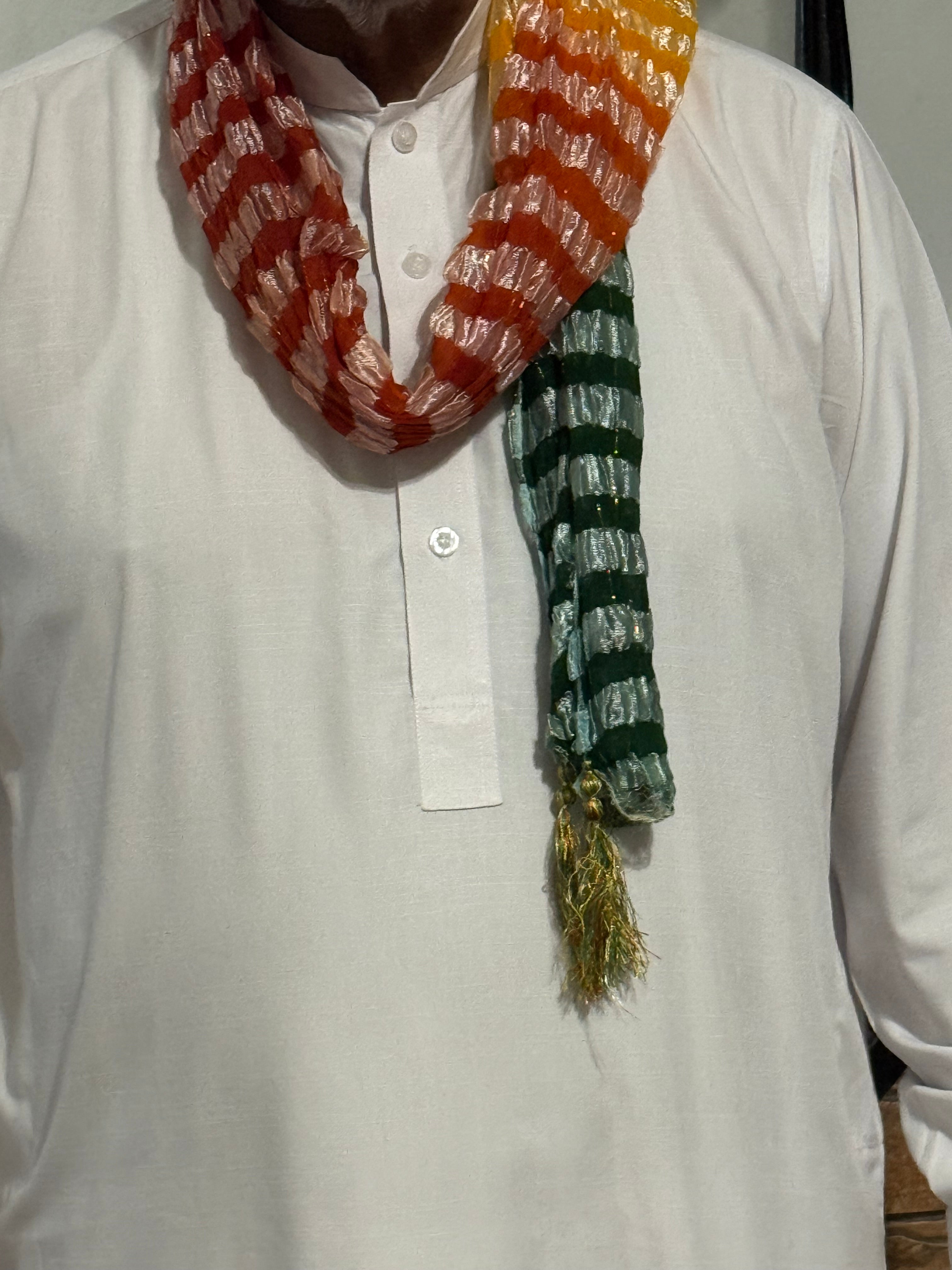 Mehndi Dupatta For The Lads In Multi-Colours With Tussles Casual Fabric