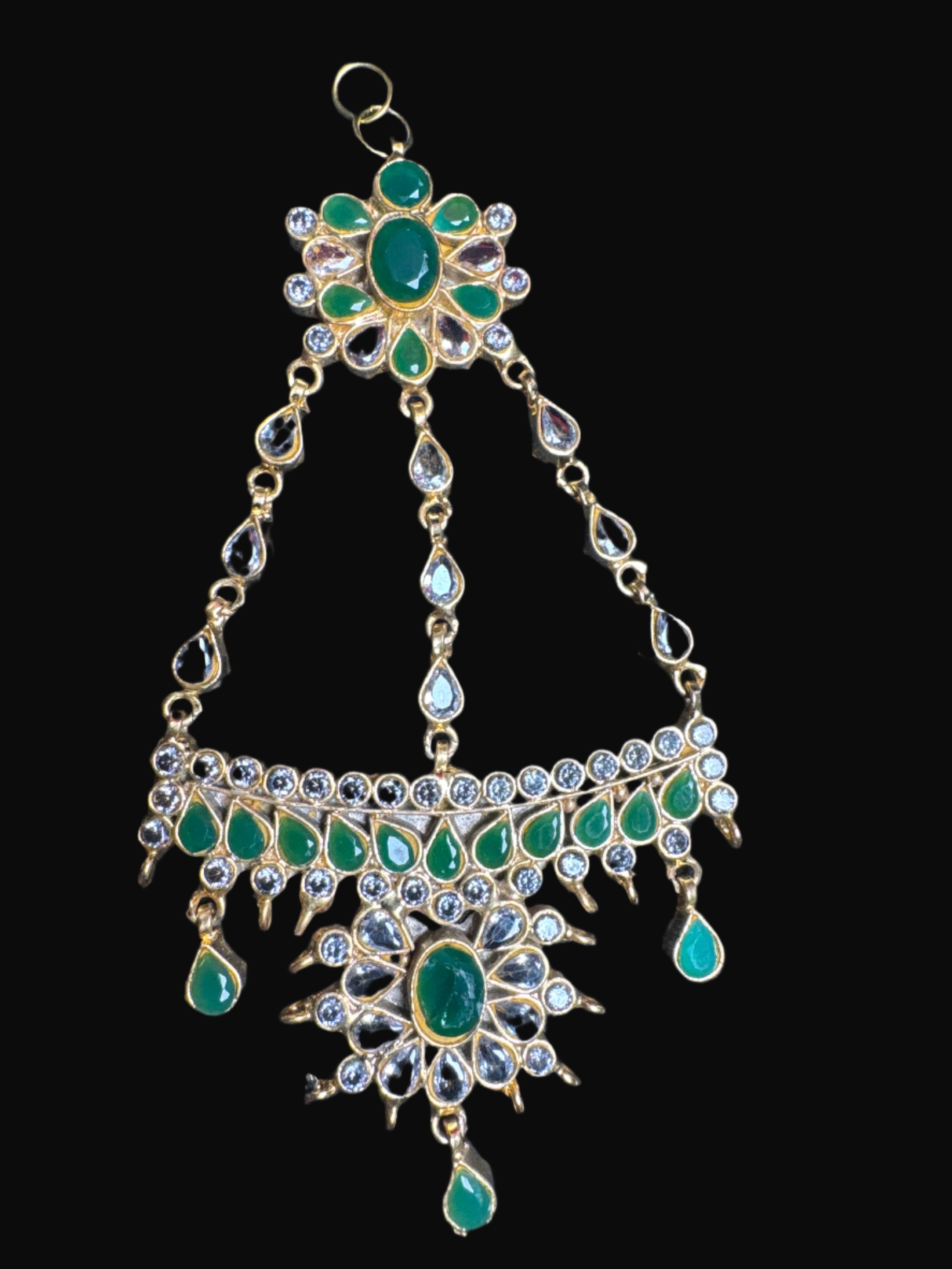 Gold colour Jhumar with green & white pearls JM 04