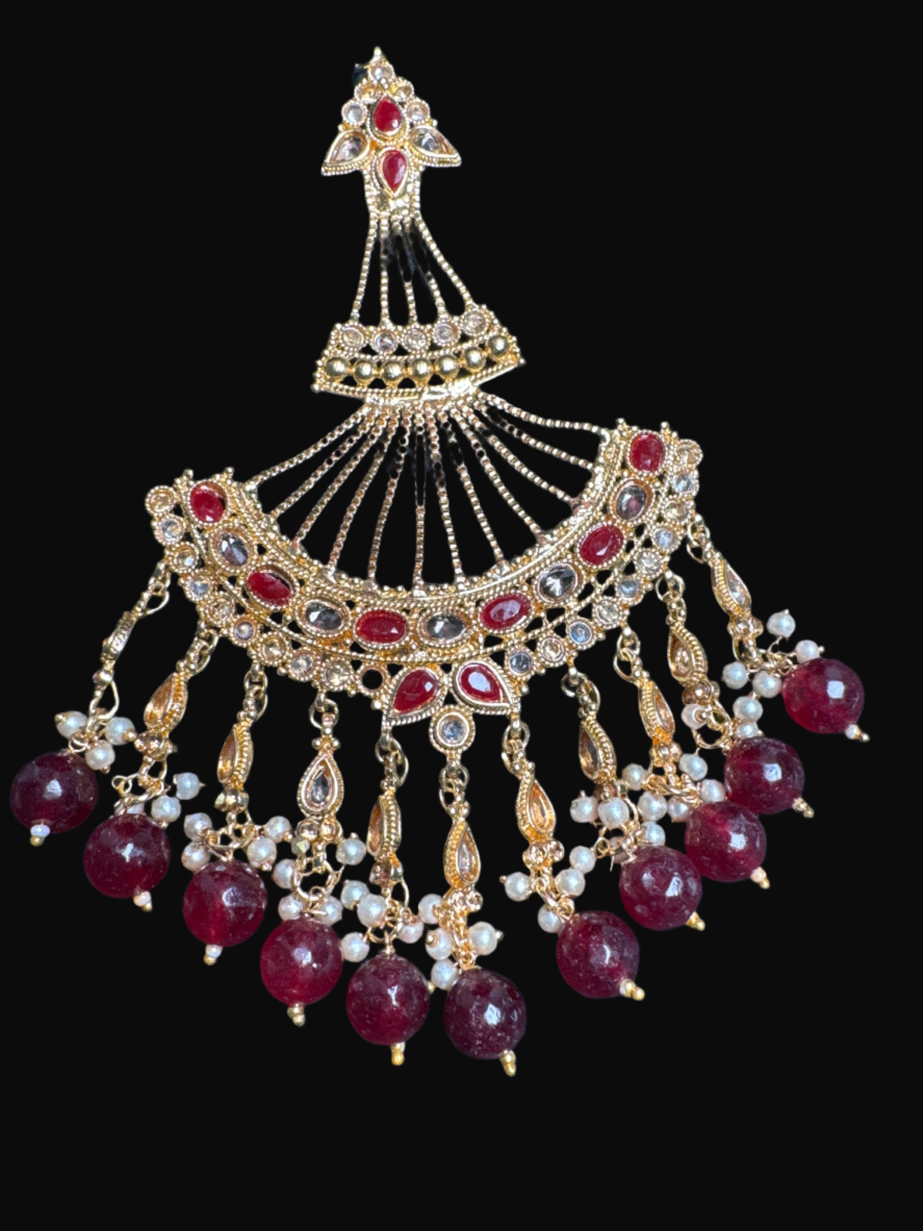 Gold colour Jhumar with maroon pearls JM05