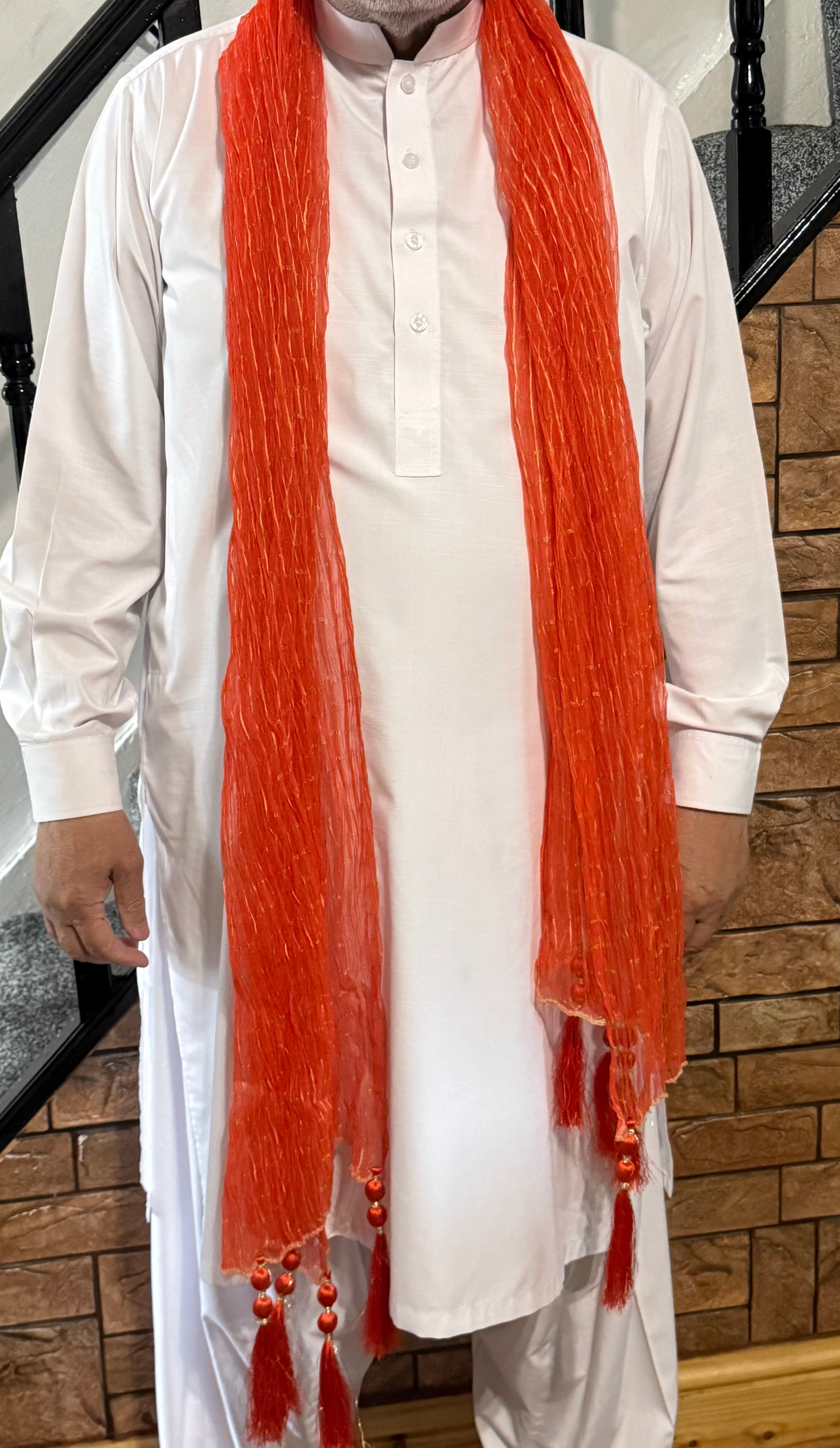 Mehndi Dupatta For The Lads In Orange Colour With Tussles