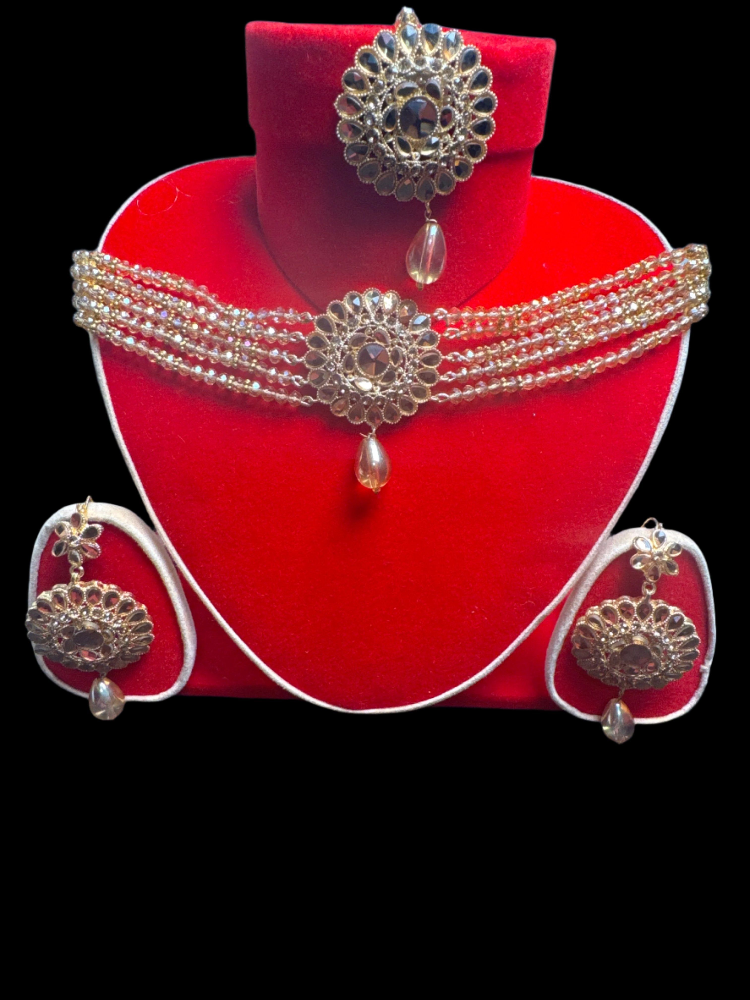 Golden Necklace and earring & Bindia set - JS67