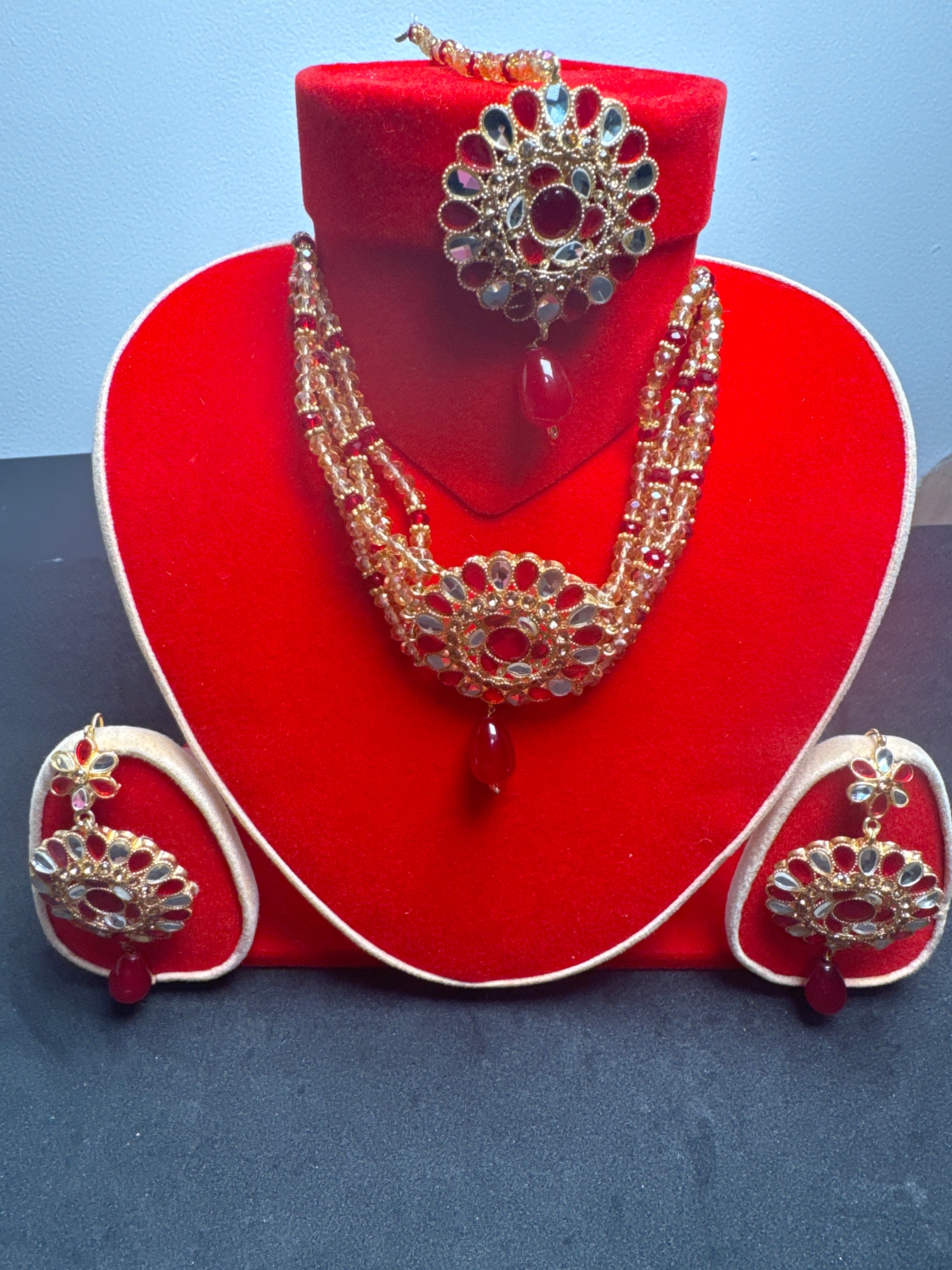 Golden Necklace and earring & Bindia set - JS66