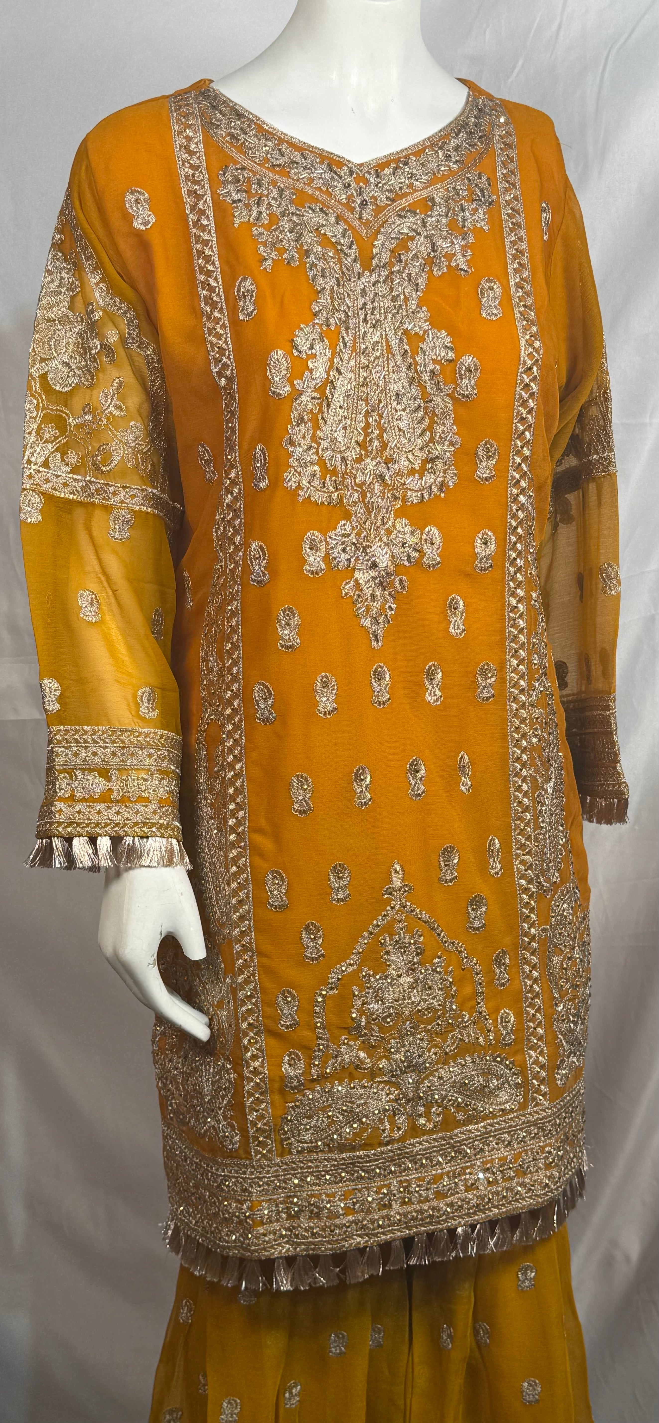 Ladies 3 Pcs Mustard Garara Set With Embroidery (Including Shirt, Garara And Duptta ) Lgs-2