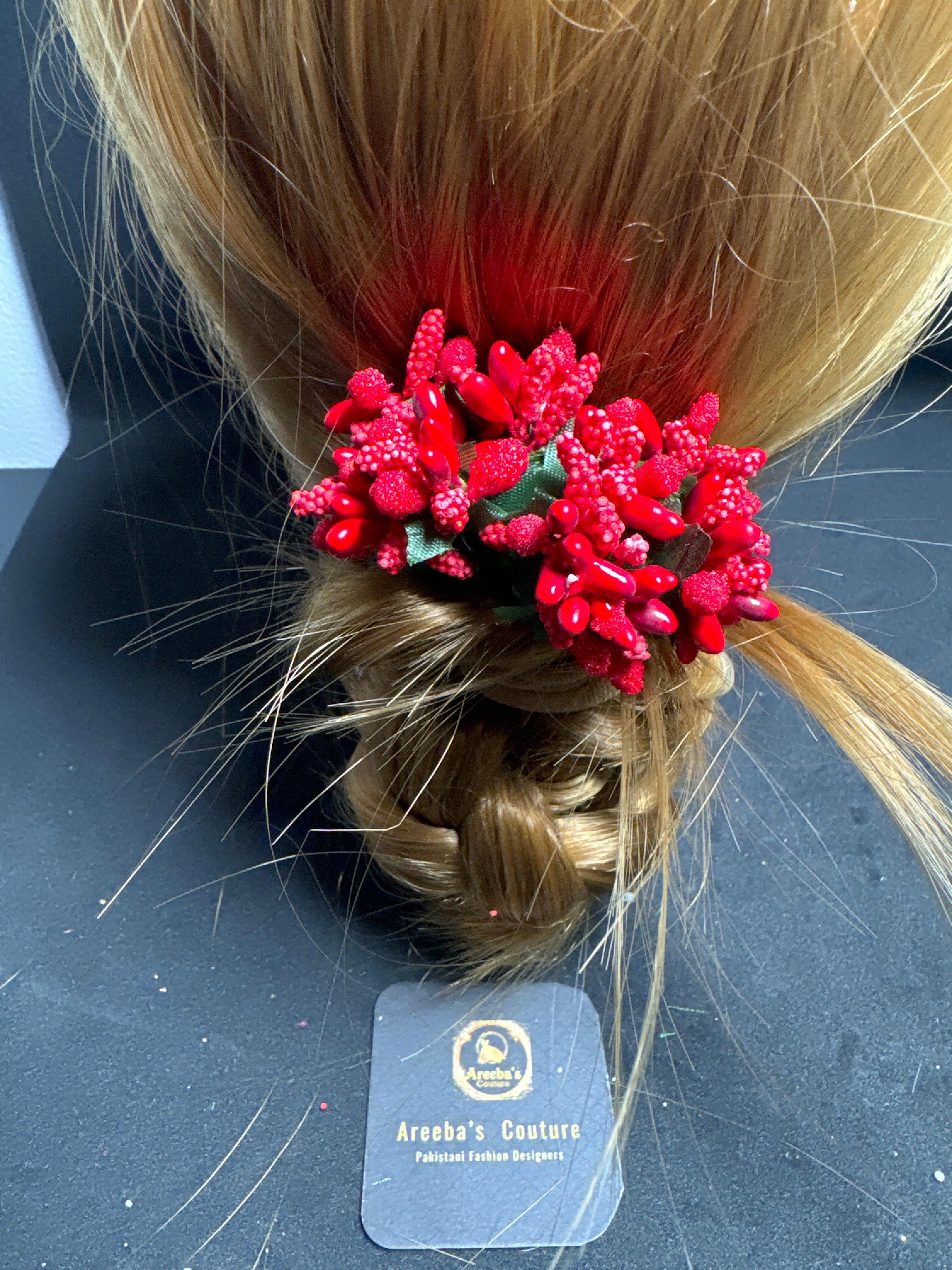 Flower hair pin in red