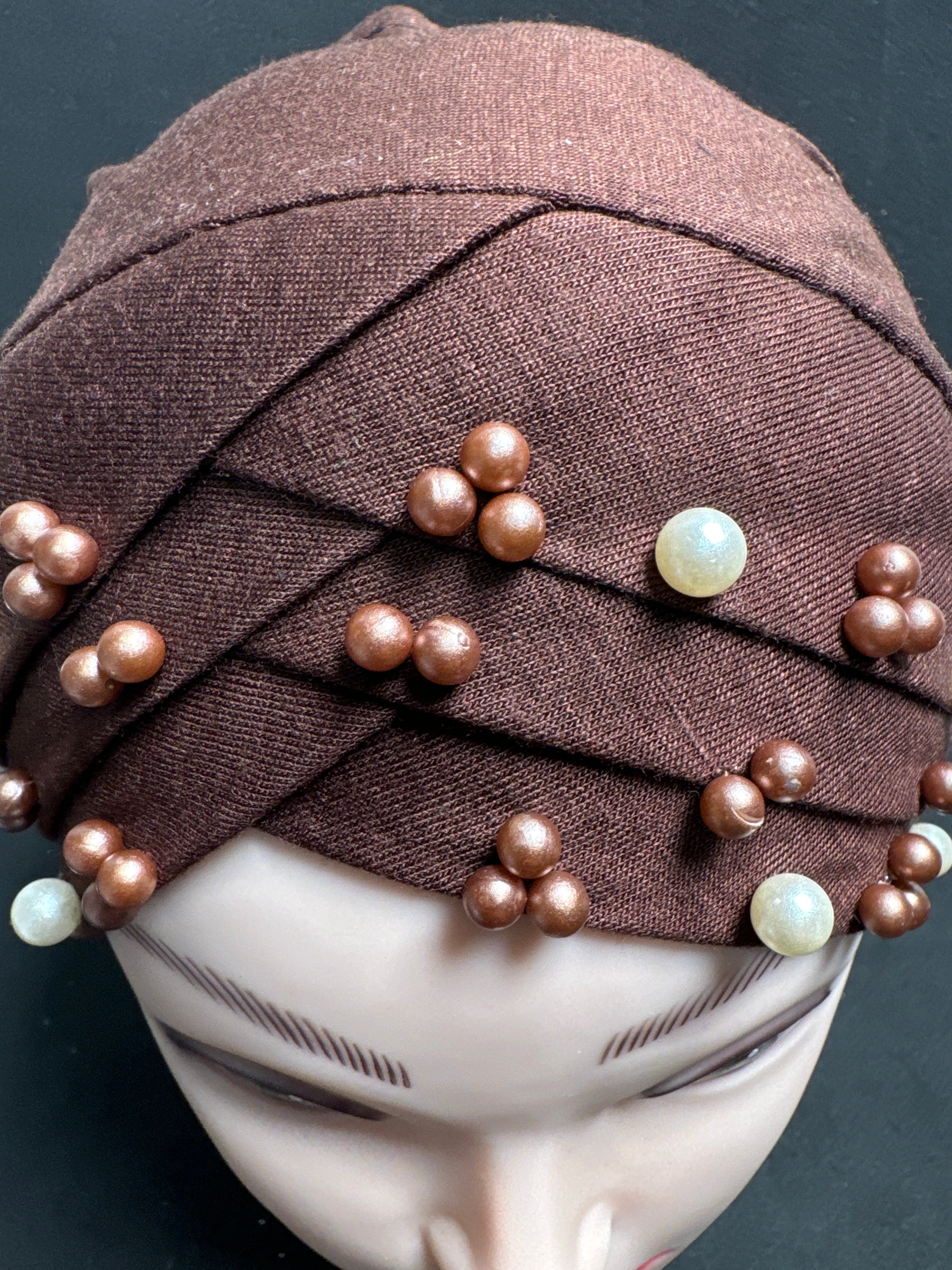 Hijab cap for ladies in Dark brown  with beads HC11