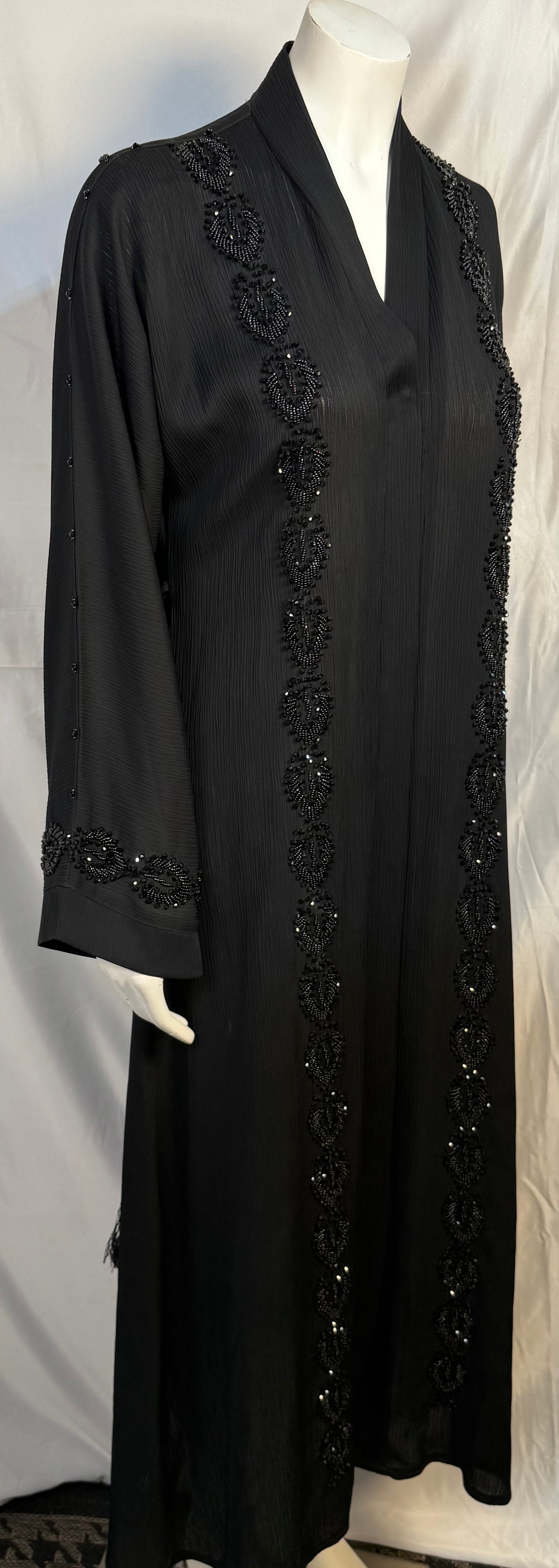 Black Beaded Abaya On Nida Fabric
