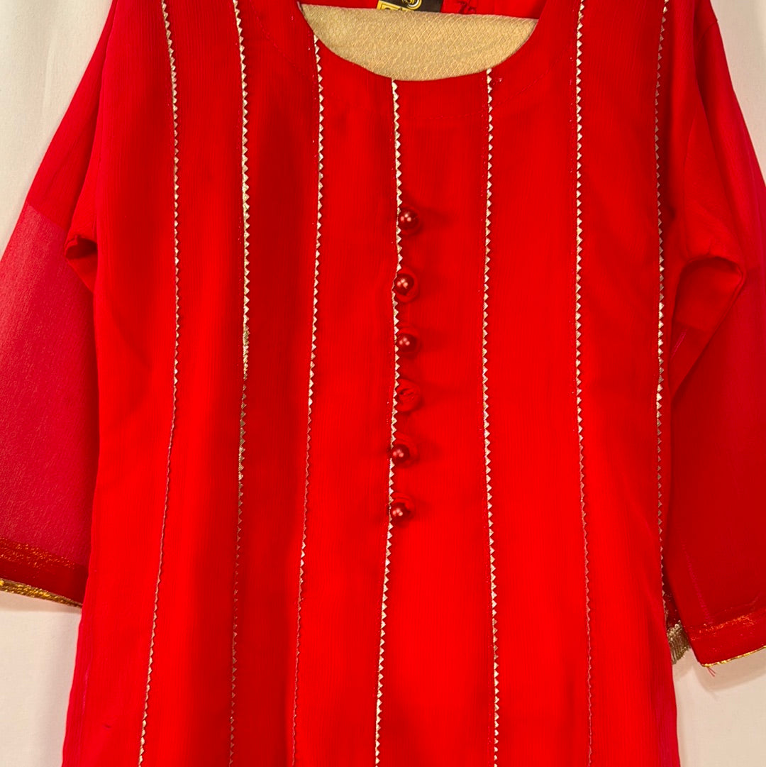 Red chiffon suit