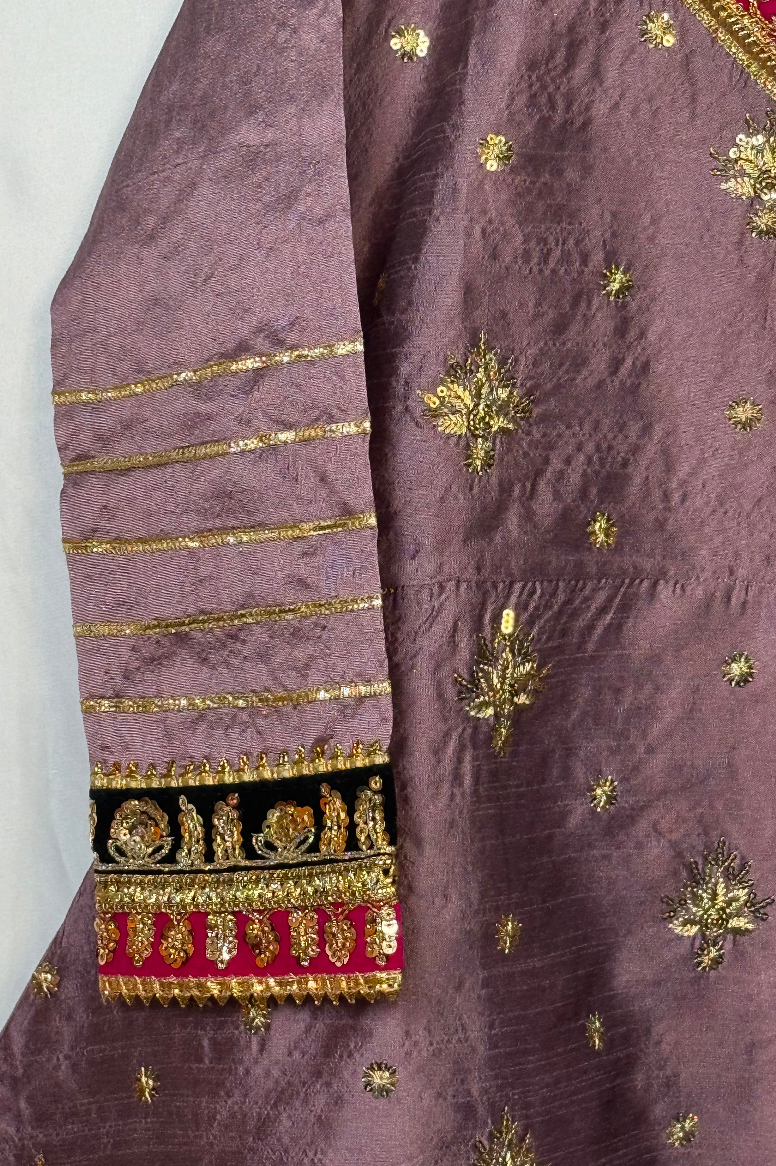 Girls Lilac Colour On Kittan Silk Fabric Airline Frock & Plazo Set With Emobidary On Shirt And Design On Plazo (2 Piece) Gcgs-14