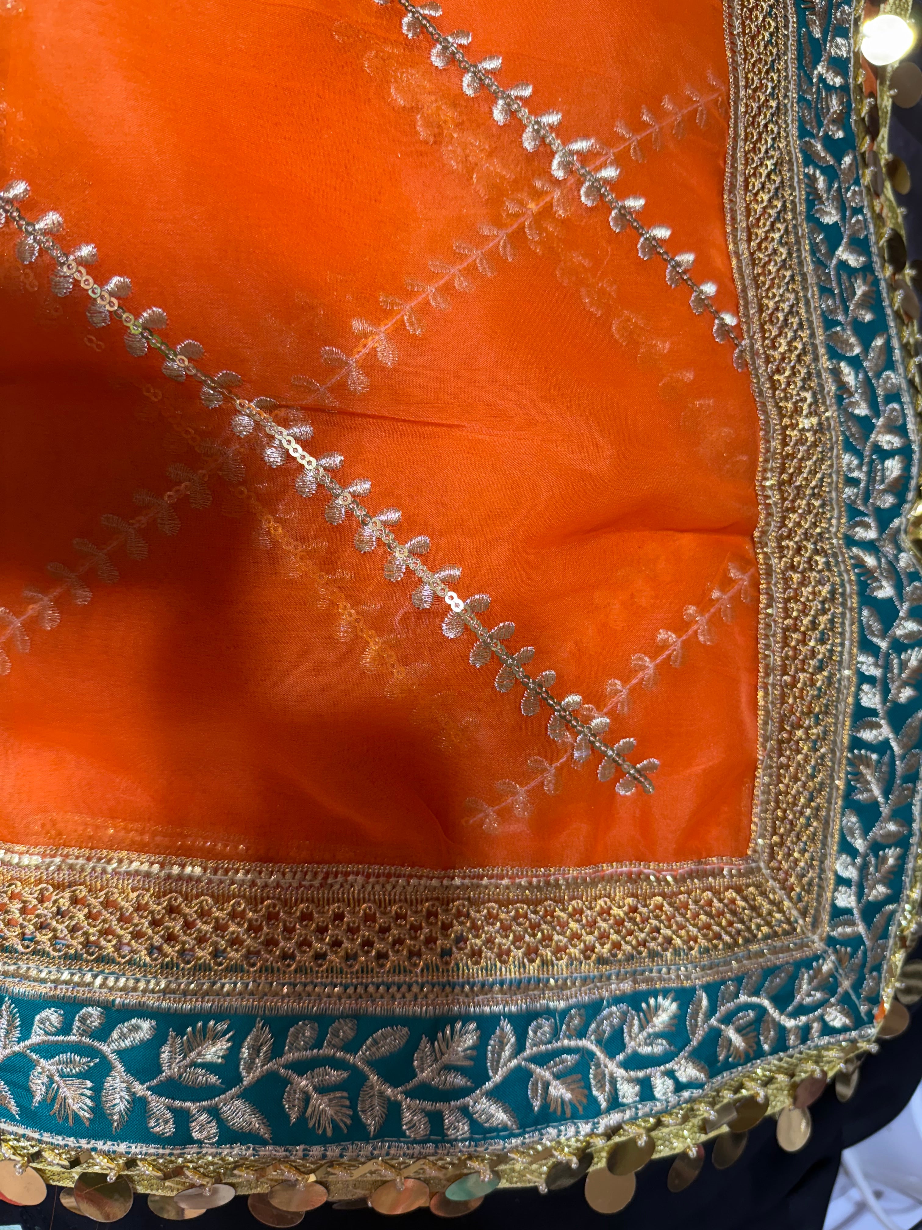 Orange Colour Organza Duptta With Embroidery And Coin Lace By Areeba'S Couture