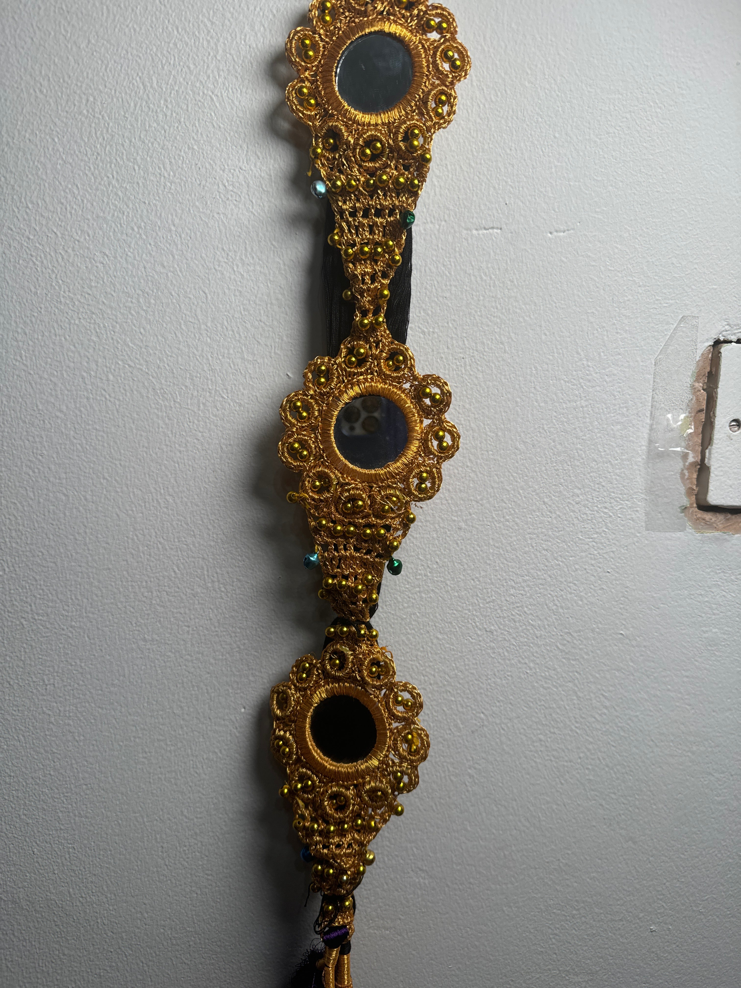 Gold mirror Parranda with black thread and multi tassels PD86