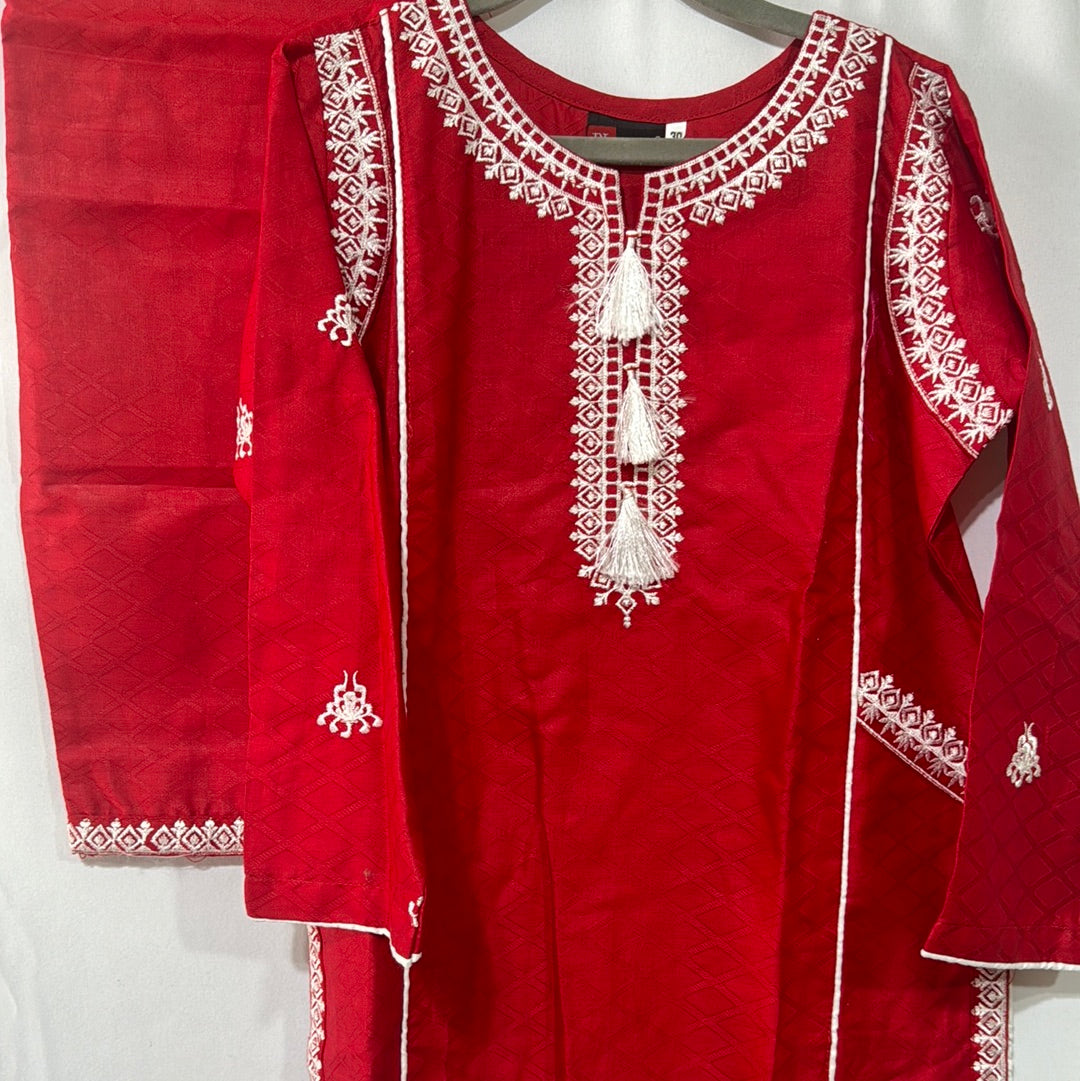 Red cotton shirt trouser with embroidery work